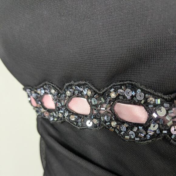 Betsy Adam Prom Dress Maxi Gown 14 Black Pink Vintage Y2K Fariy Goth Ruffle Glam - Picture 4 of 15